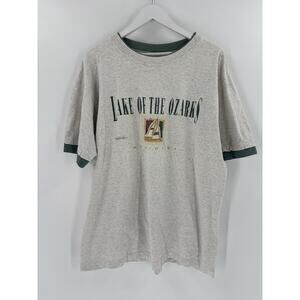 Vintage Lake of the Ozarks T Shirt Mens XL Gray Green Missouri Graphic Print